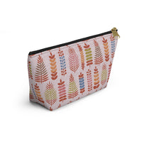 Stamped Leaves Accessory Pouch w T-bottom in Red